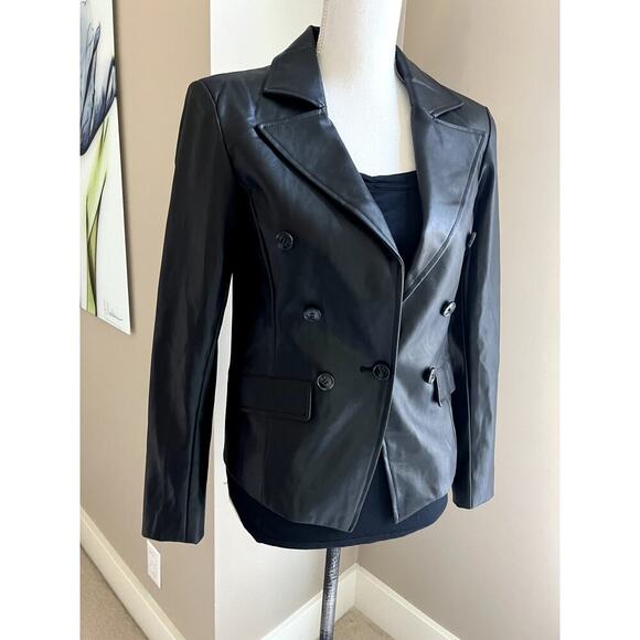 NWOT Evereve black double breasted plether jacket size XS - Picture 2 of 7